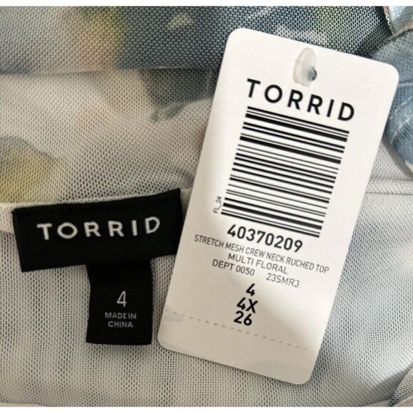 Torrid Stretch Mesh Crew Neck Ruched Top Floral Plus Size 4X (26) - Picture 6 of 13